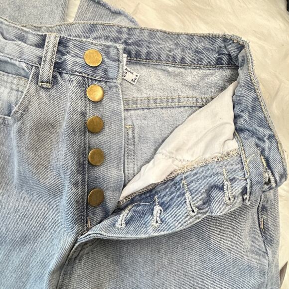Princess Polly Jeans Size US 0 AU/UK 4 High Rise Cropped Button Fly Light Wash - Picture 6 of 8